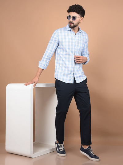 Blue Checked 100% Cotton Shirt-Men Shirts-Crimsoune Club