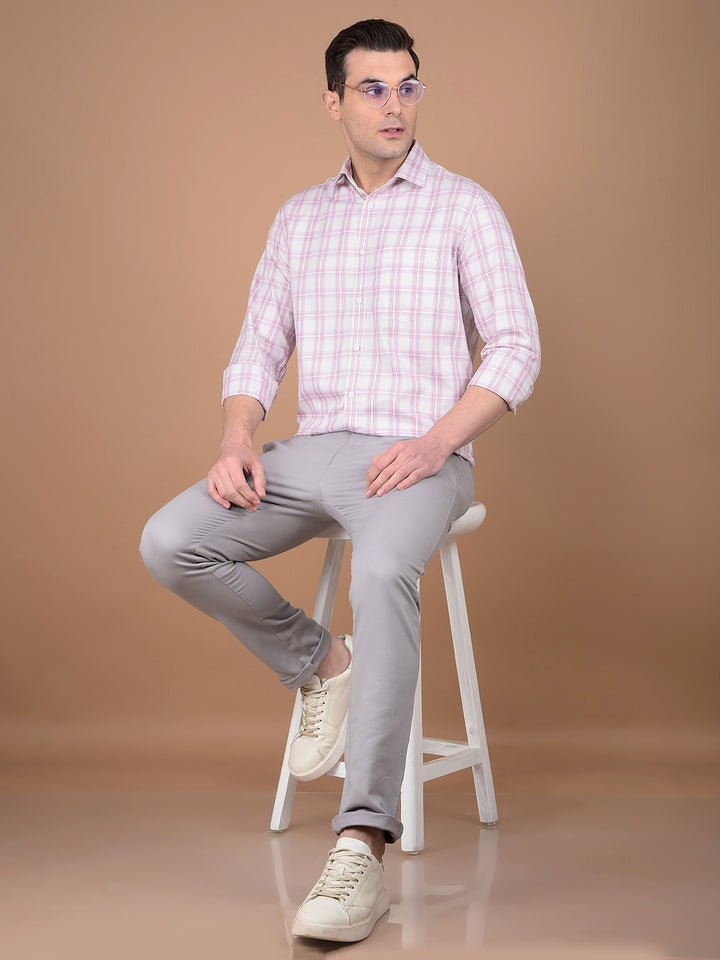 Pink Checked 100% Cotton Shirt-Men Shirts-Crimsoune Club