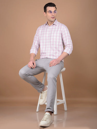 Pink Checked 100% Cotton Shirt-Men Shirts-Crimsoune Club