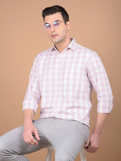 Pink Checked 100% Cotton Shirt-Men Shirts-Crimsoune Club