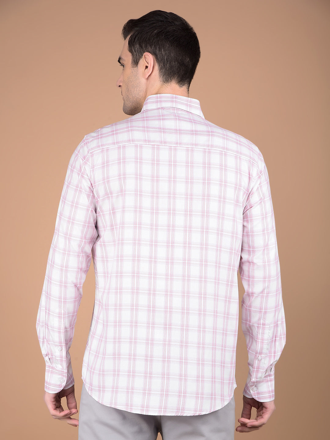 Pink Checked 100% Cotton Shirt-Men Shirts-Crimsoune Club