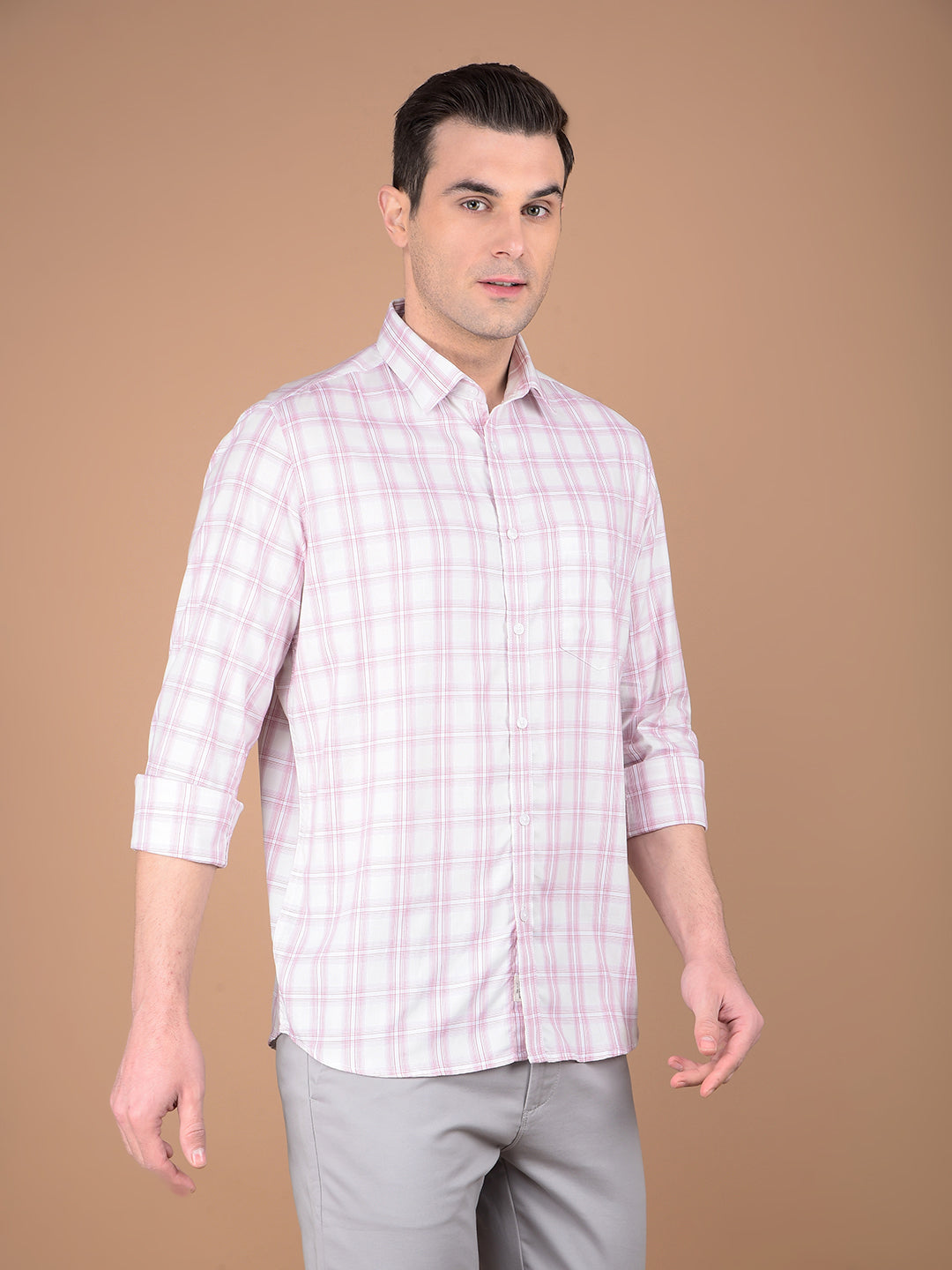 Pink Checked 100% Cotton Shirt-Men Shirts-Crimsoune Club