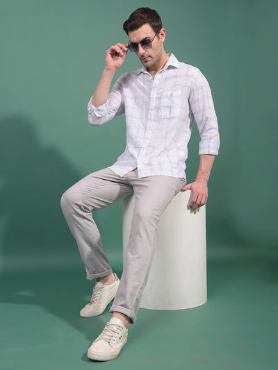 White Checked Linen Shirt-Men Shirts-Crimsoune Club