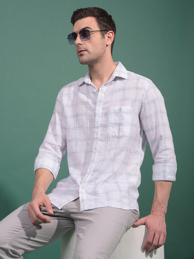 White Checked Linen Shirt-Men Shirts-Crimsoune Club