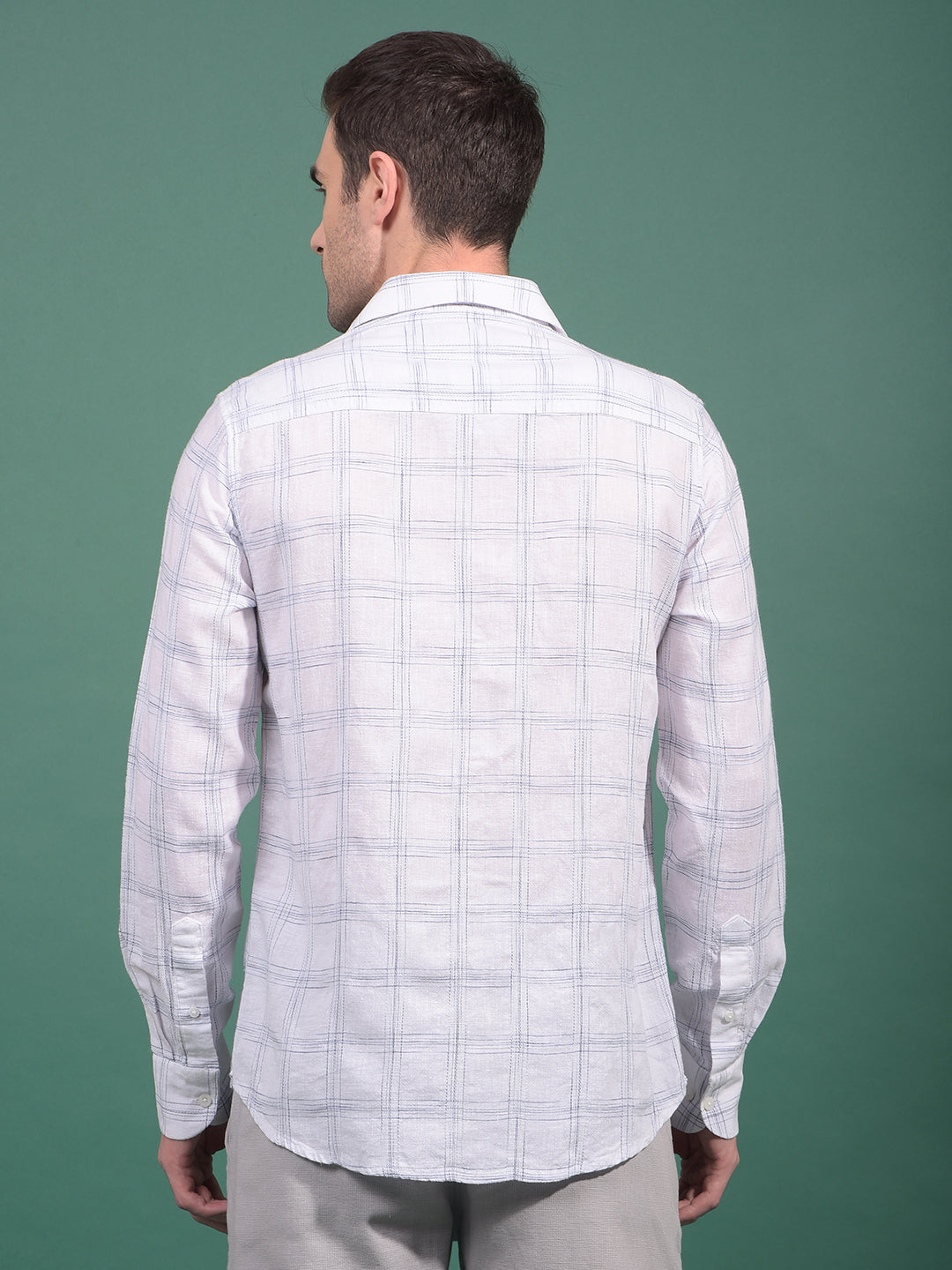 White Checked Linen Shirt-Men Shirts-Crimsoune Club
