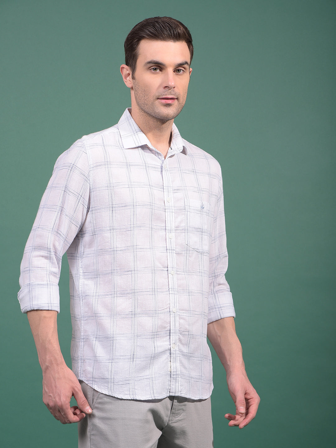 White Checked Linen Shirt-Men Shirts-Crimsoune Club