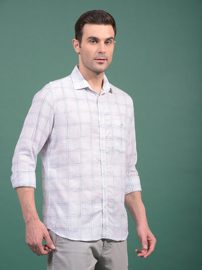 White Checked Linen Shirt-Men Shirts-Crimsoune Club