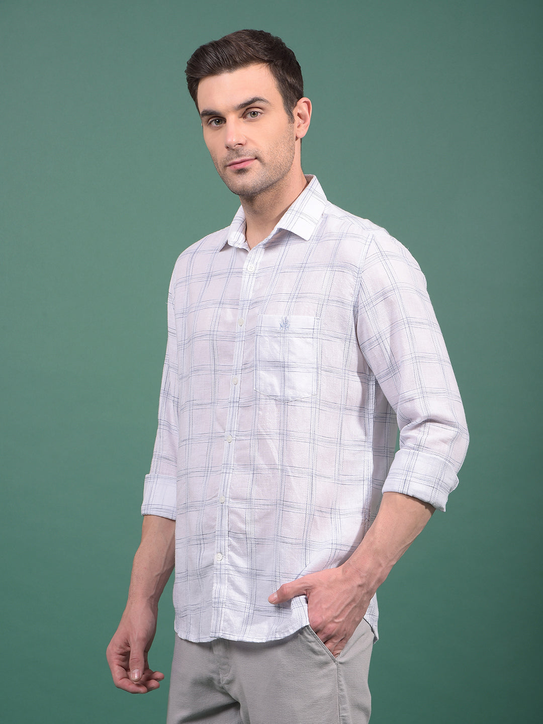 White Checked Linen Shirt-Men Shirts-Crimsoune Club