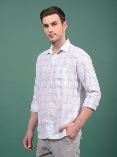 White Checked Linen Shirt-Men Shirts-Crimsoune Club