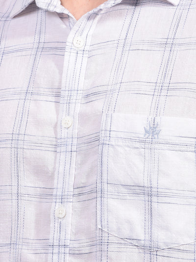 White Checked Linen Shirt-Men Shirts-Crimsoune Club