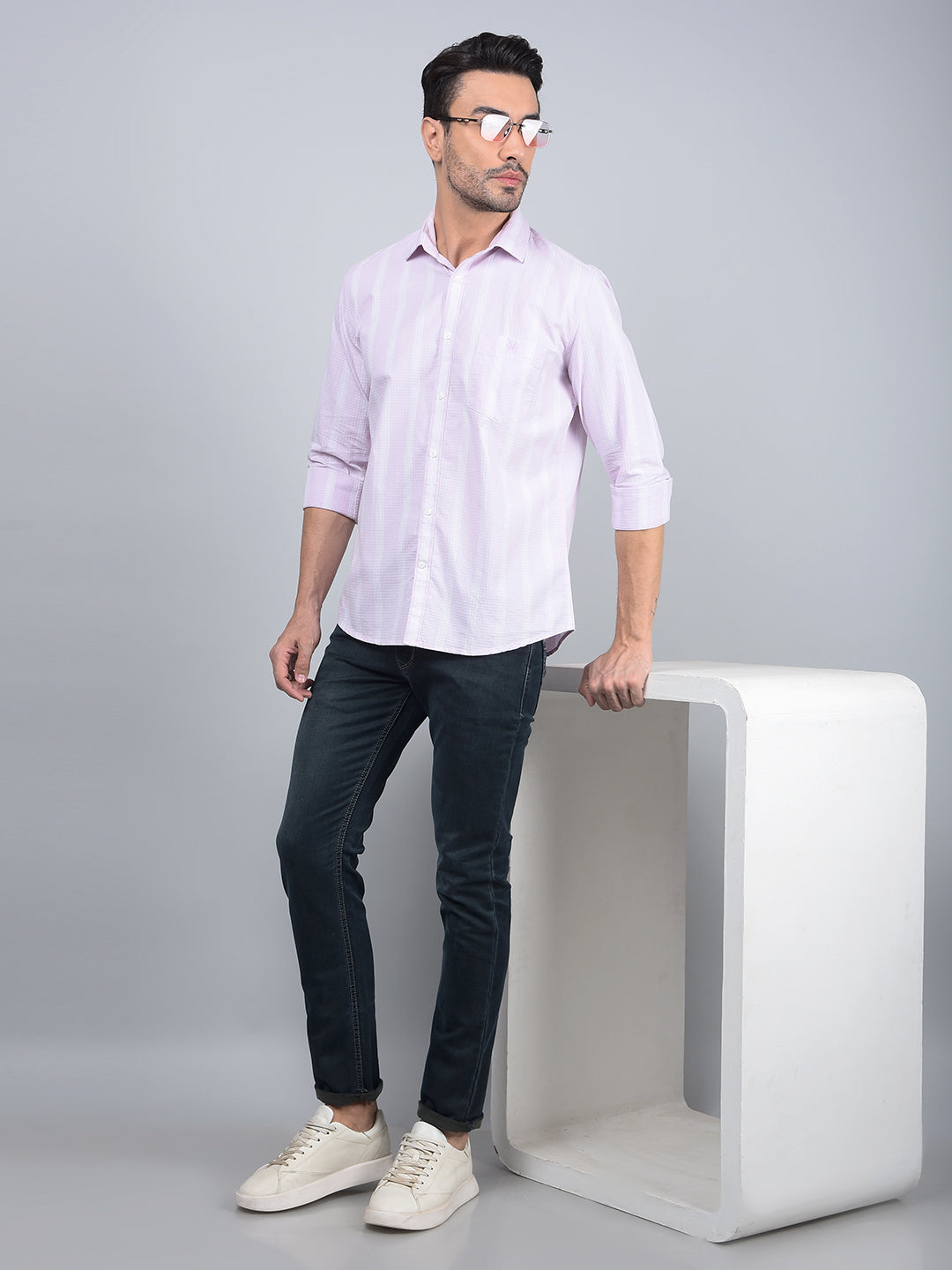 Pink Vertical Stripes 100% Cotton Shirt-Men Shirts-Crimsoune Club