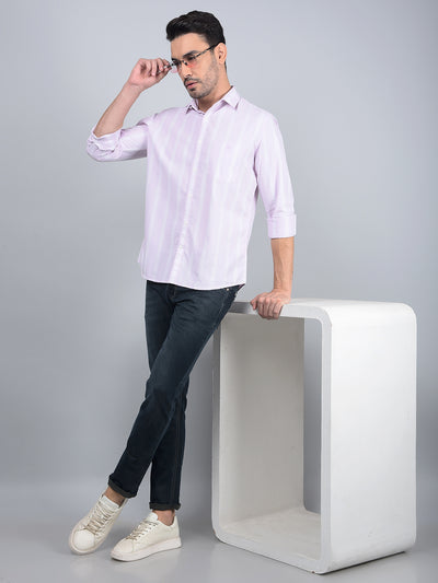 Pink Vertical Stripes 100% Cotton Shirt-Men Shirts-Crimsoune Club