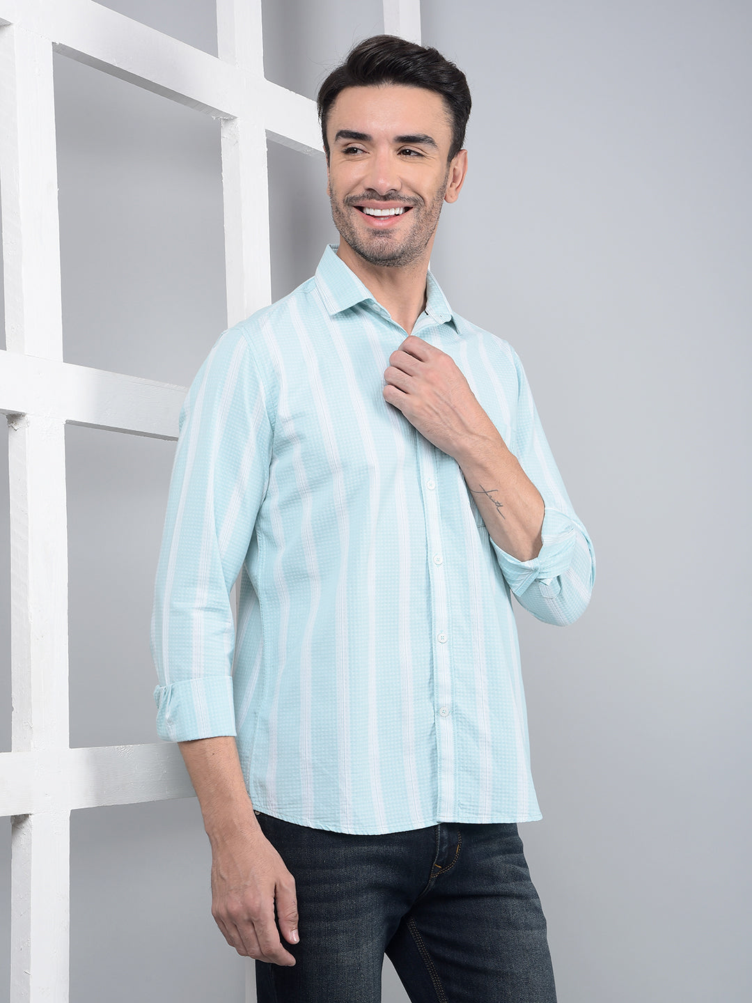 Blue Vertical Stripes 100% Cotton Shirt-Men Shirts-Crimsoune Club