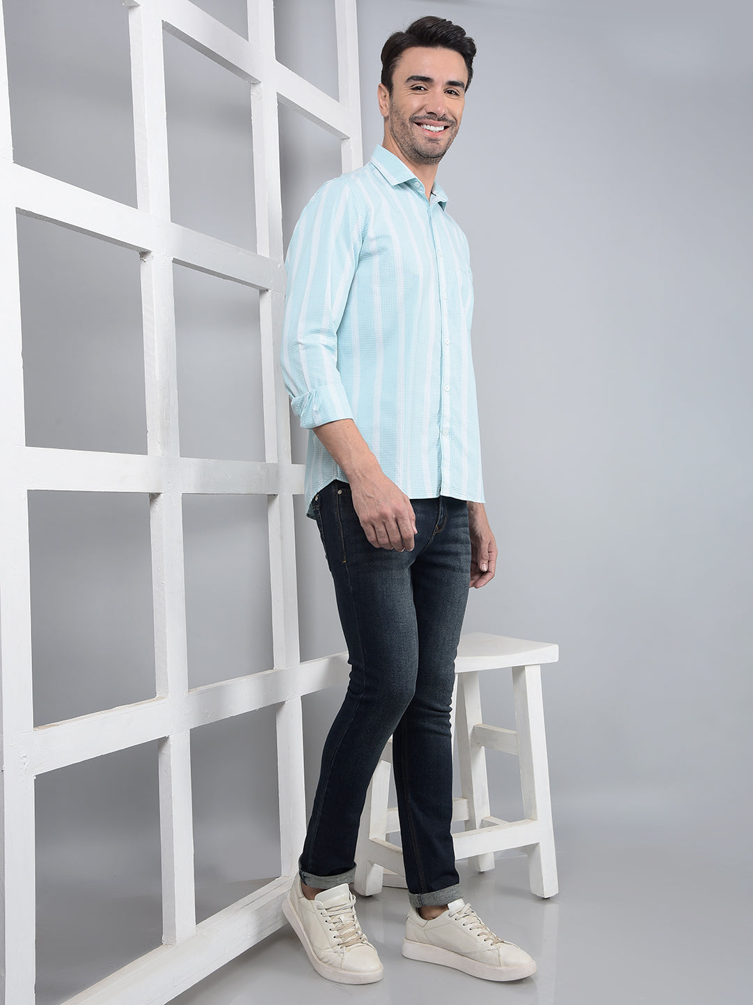 Blue Vertical Stripes 100% Cotton Shirt-Men Shirts-Crimsoune Club