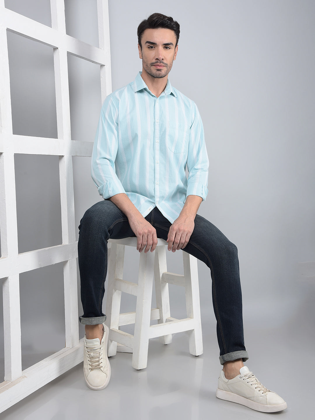 Blue Vertical Stripes 100% Cotton Shirt-Men Shirts-Crimsoune Club