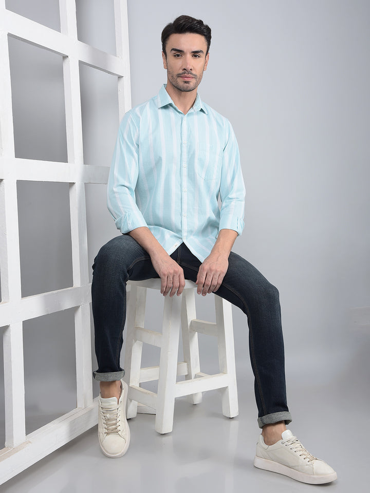 Blue Vertical Stripes 100% Cotton Shirt-Men Shirts-Crimsoune Club