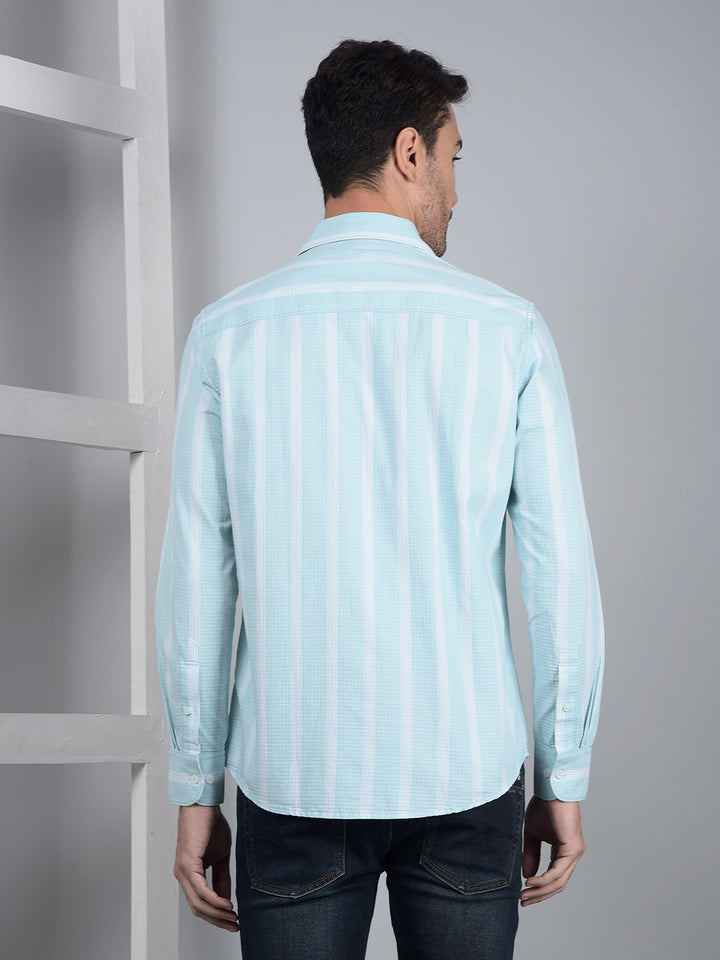 Blue Vertical Stripes 100% Cotton Shirt-Men Shirts-Crimsoune Club