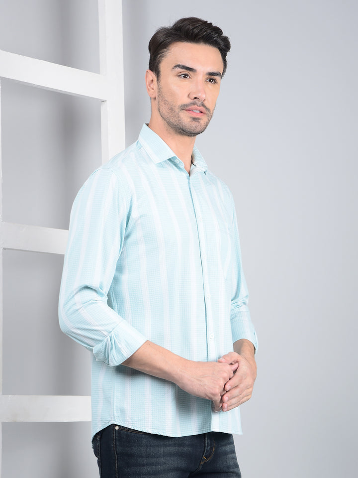 Blue Vertical Stripes 100% Cotton Shirt-Men Shirts-Crimsoune Club