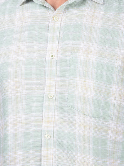 Green Checked 100% Cotton Shirt-Men Shirts-Crimsoune Club