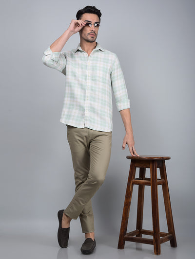 Green Checked 100% Cotton Shirt-Men Shirts-Crimsoune Club