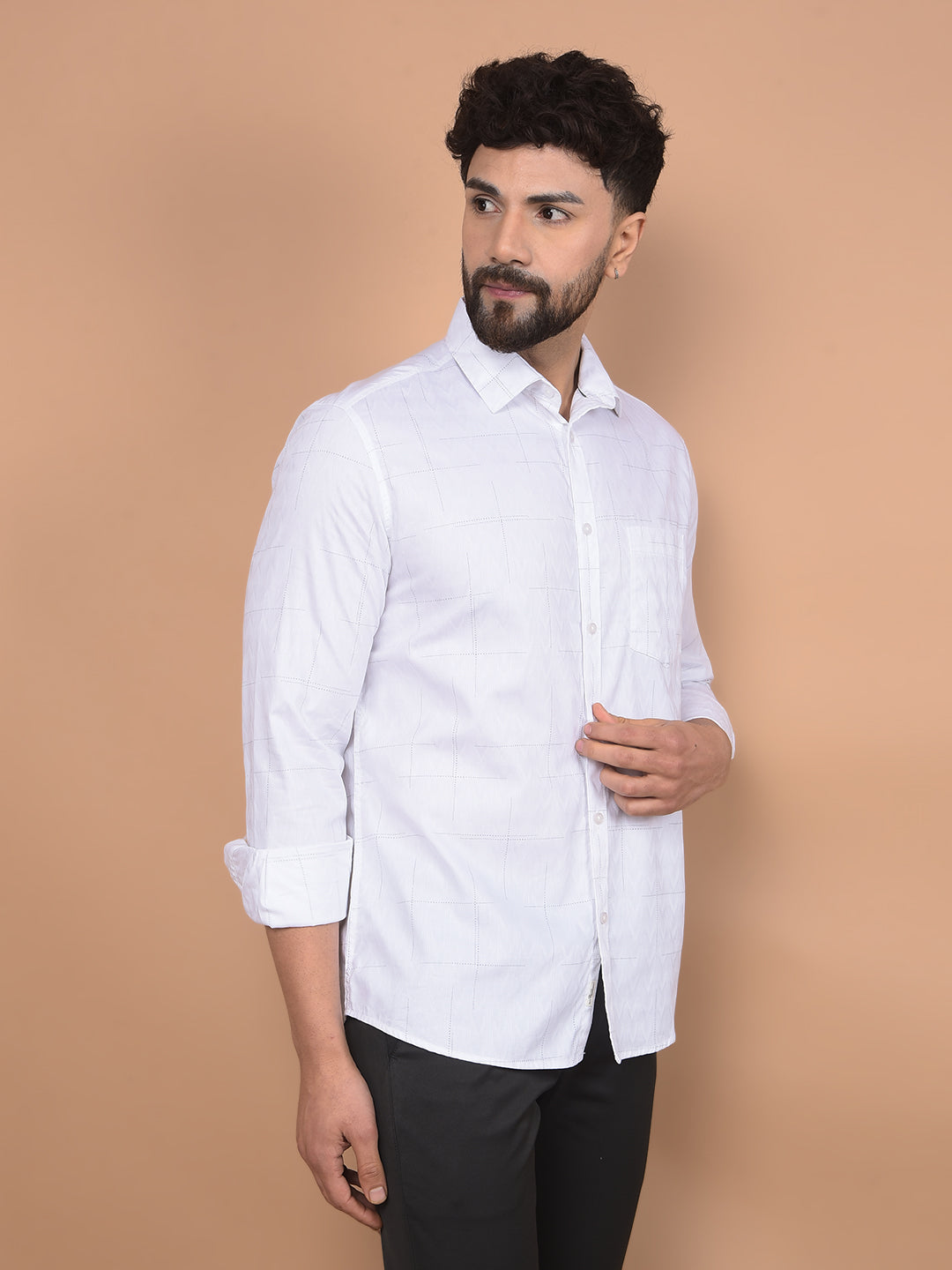 White Checked Shirt-Men Shirts-Crimsoune Club