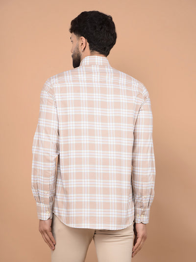 Khaki Checked 100% Cotton Button-Down Collar Shirt-Men Shirts-Crimsoune Club