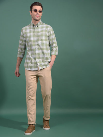 Green Checked Button Down Collar 100% Cotton Shirt-Men Shirts-Crimsoune Club