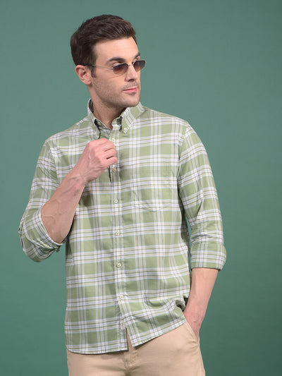 Green Checked Button Down Collar 100% Cotton Shirt-Men Shirts-Crimsoune Club