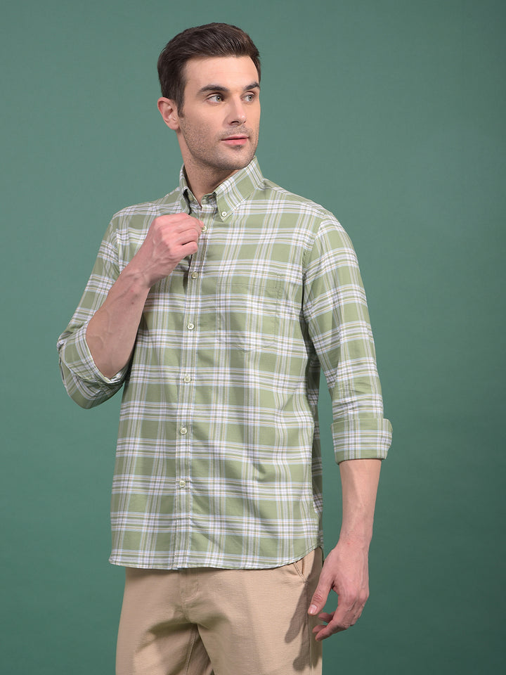 Green Checked Button Down Collar 100% Cotton Shirt-Men Shirts-Crimsoune Club