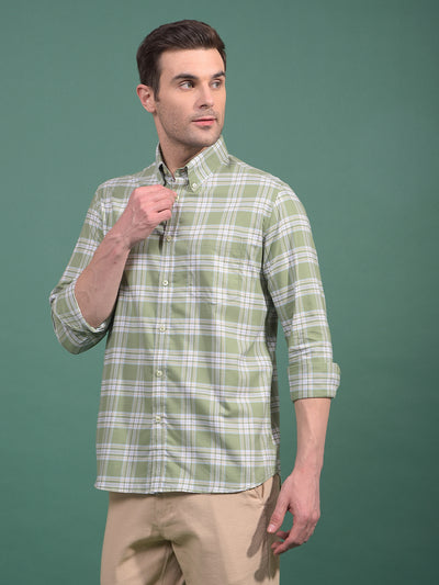 Green Checked Button Down Collar 100% Cotton Shirt-Men Shirts-Crimsoune Club