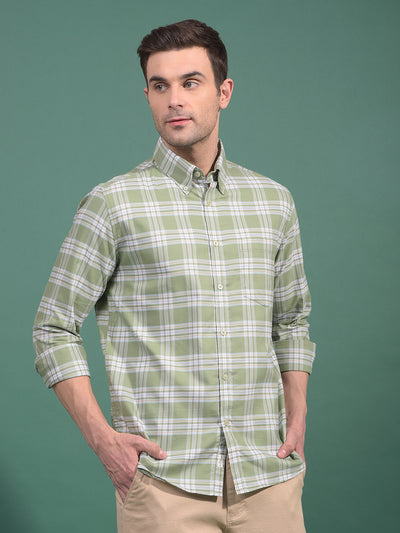 Green Checked Button Down Collar 100% Cotton Shirt-Men Shirts-Crimsoune Club