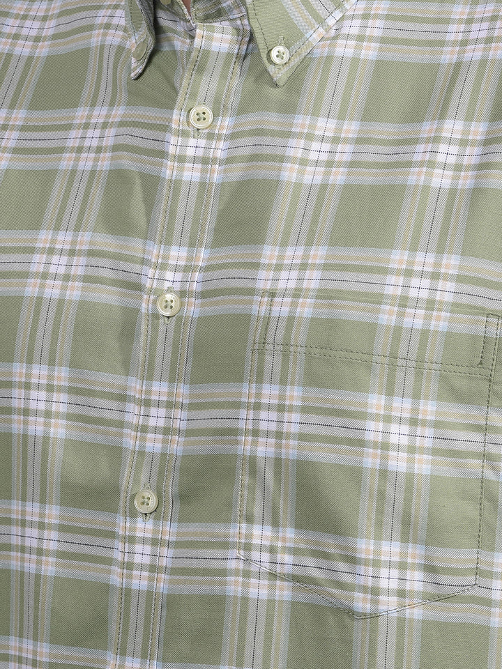 Green Checked Button Down Collar 100% Cotton Shirt-Men Shirts-Crimsoune Club