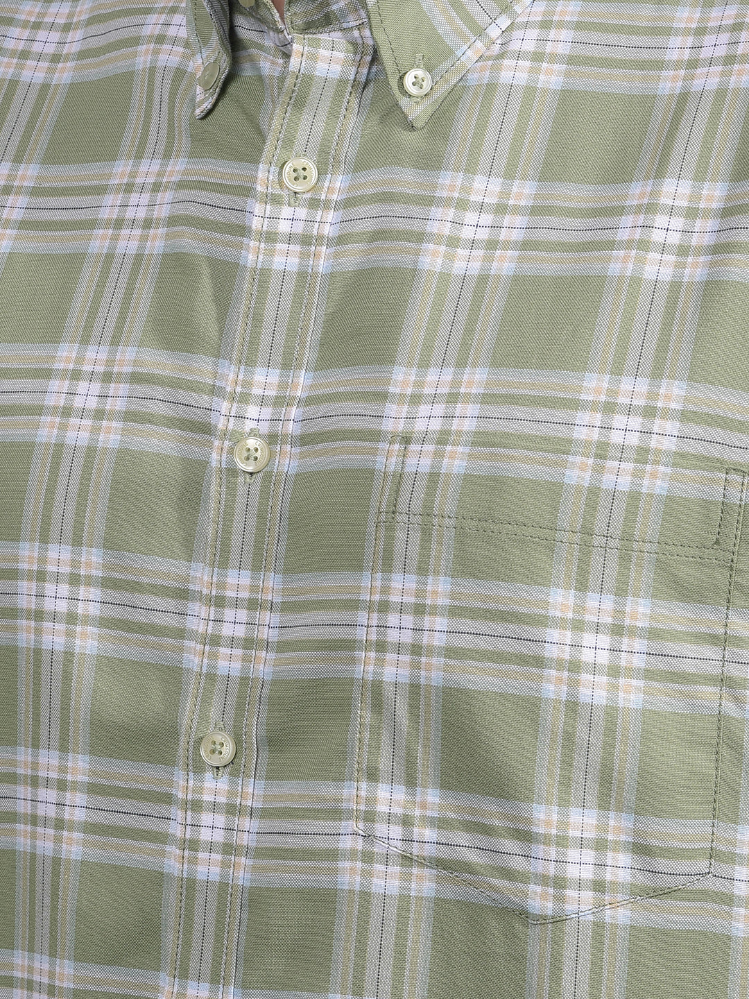 Green Checked Button Down Collar 100% Cotton Shirt-Men Shirts-Crimsoune Club