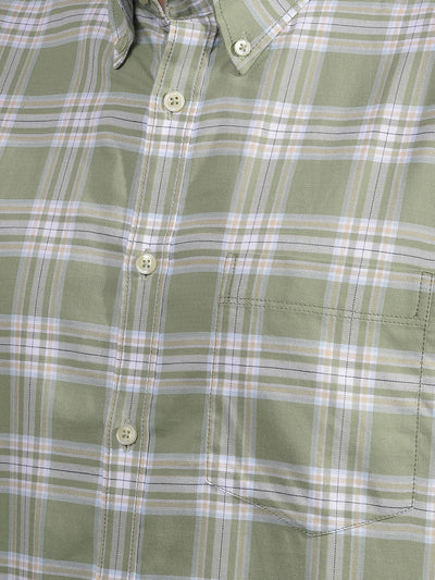 Green Checked Button Down Collar 100% Cotton Shirt-Men Shirts-Crimsoune Club
