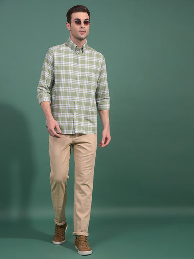 Green Checked Button Down Collar 100% Cotton Shirt-Men Shirts-Crimsoune Club