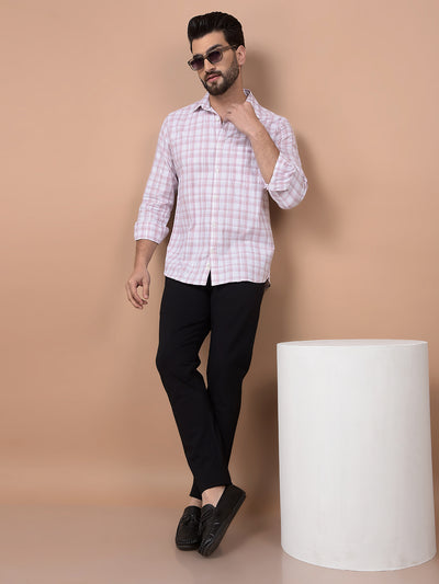 Pink Checked 100% Cotton Shirt-Men Shirts-Crimsoune Club