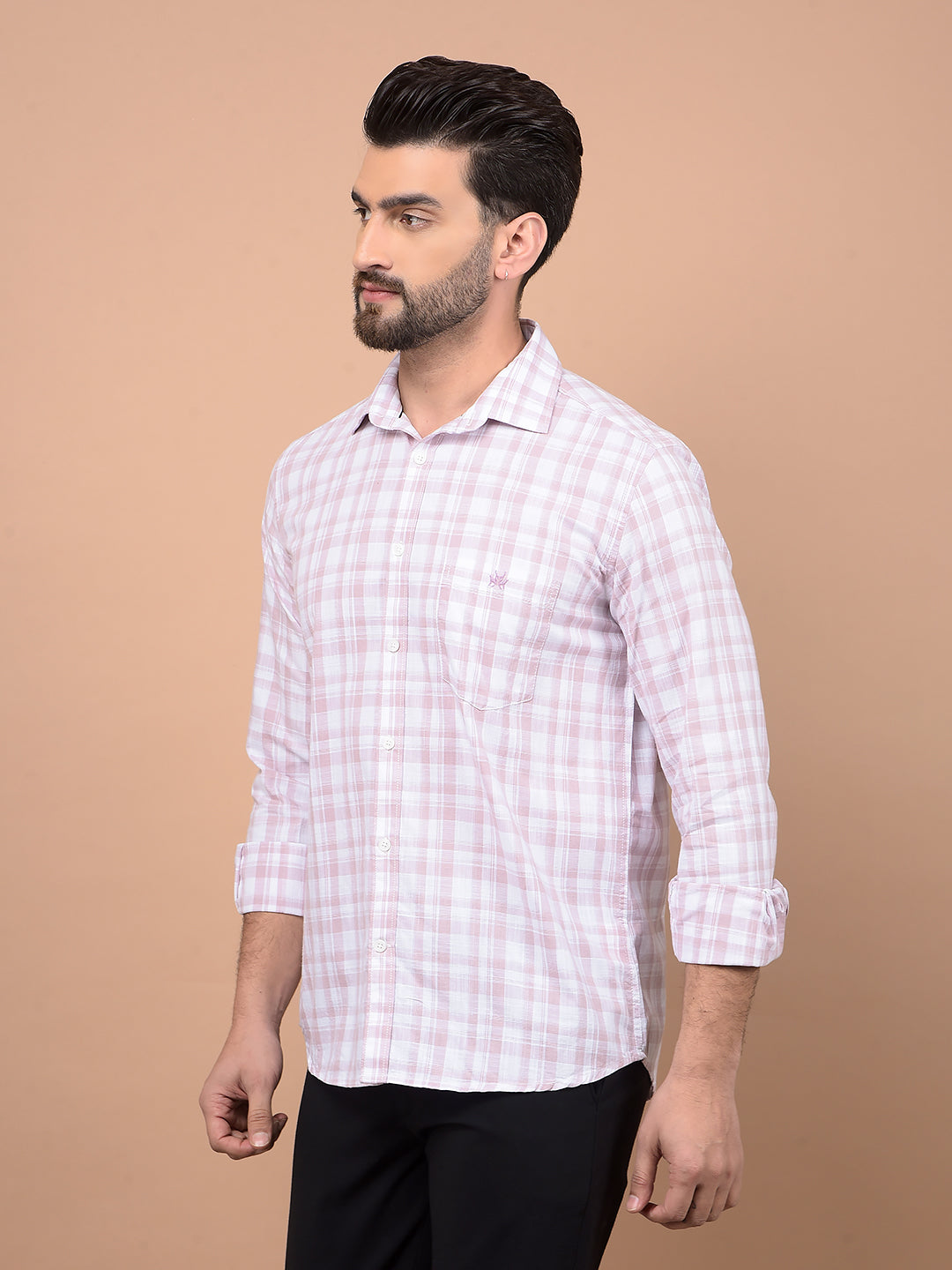 Pink Checked 100% Cotton Shirt-Men Shirts-Crimsoune Club