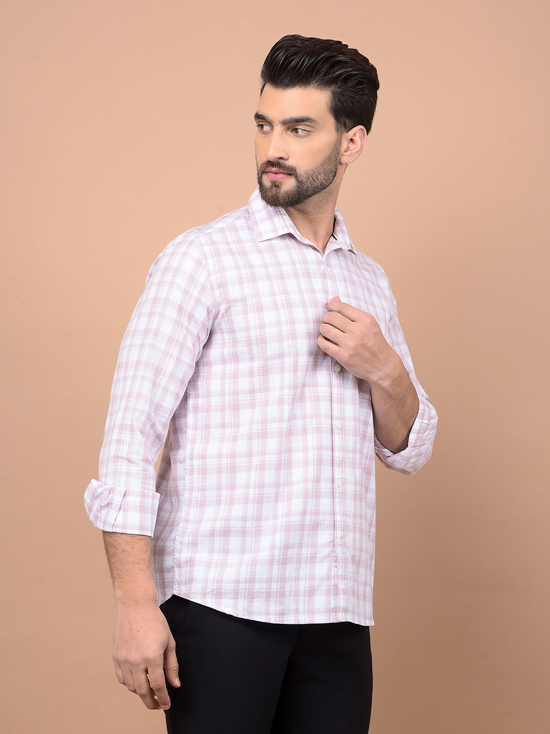 Pink Checked 100% Cotton Shirt-Men Shirts-Crimsoune Club