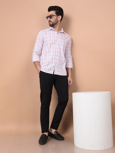 Pink Checked 100% Cotton Shirt-Men Shirts-Crimsoune Club