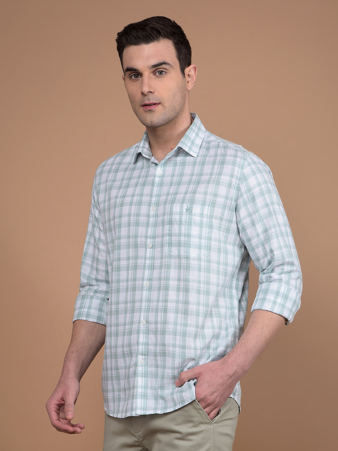 Green Checked 100% Cotton Shirt-Men Shirts-Crimsoune Club