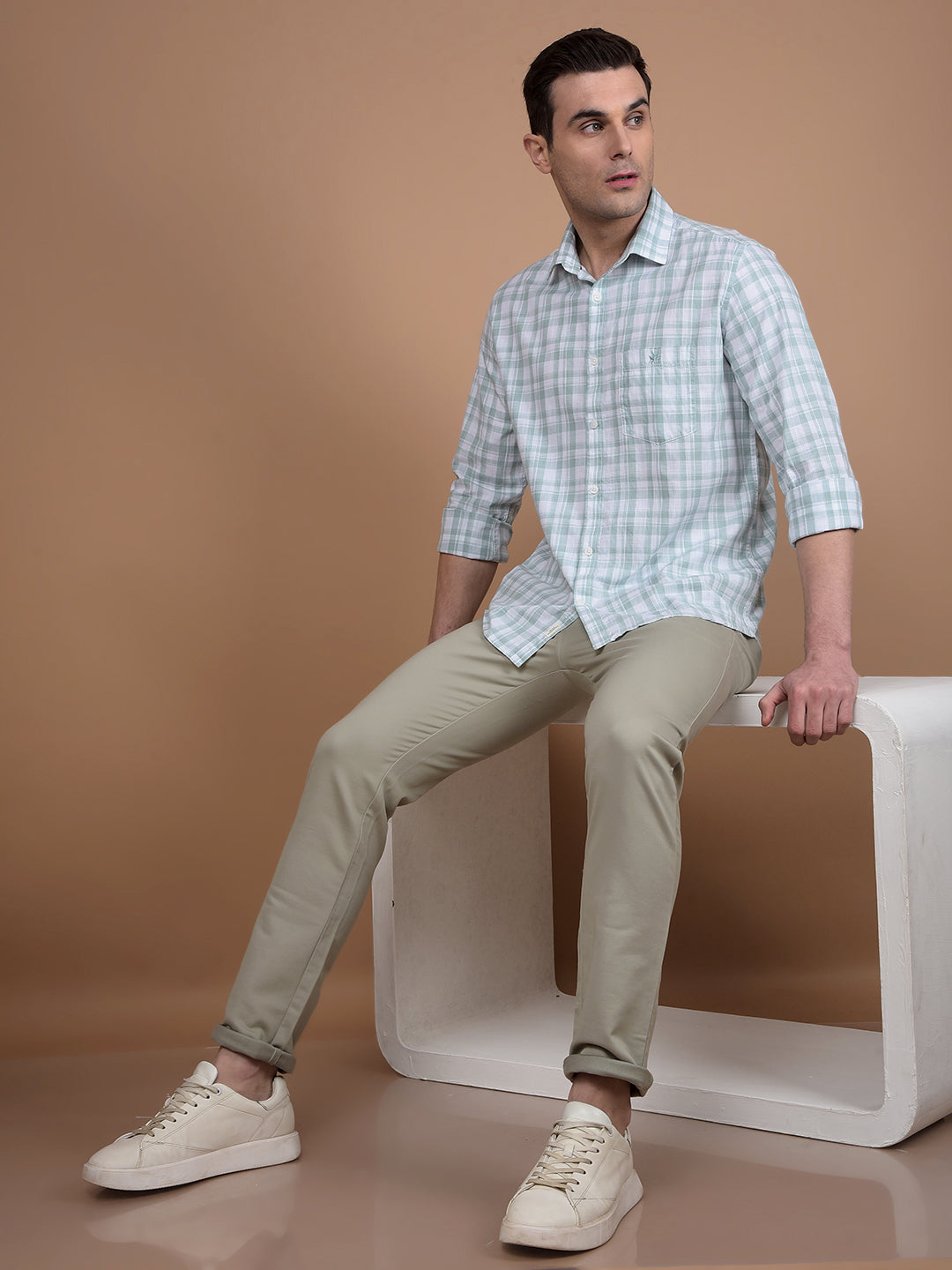 Green Checked 100% Cotton Shirt-Men Shirts-Crimsoune Club