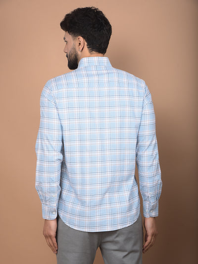 Blue Checked 100% Cotton Button-Down Collar Shirt-Men Shirts-Crimsoune Club