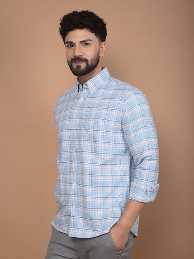 Blue Checked 100% Cotton Button-Down Collar Shirt-Men Shirts-Crimsoune Club