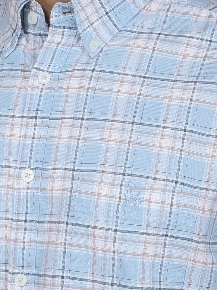 Blue Checked 100% Cotton Button-Down Collar Shirt-Men Shirts-Crimsoune Club