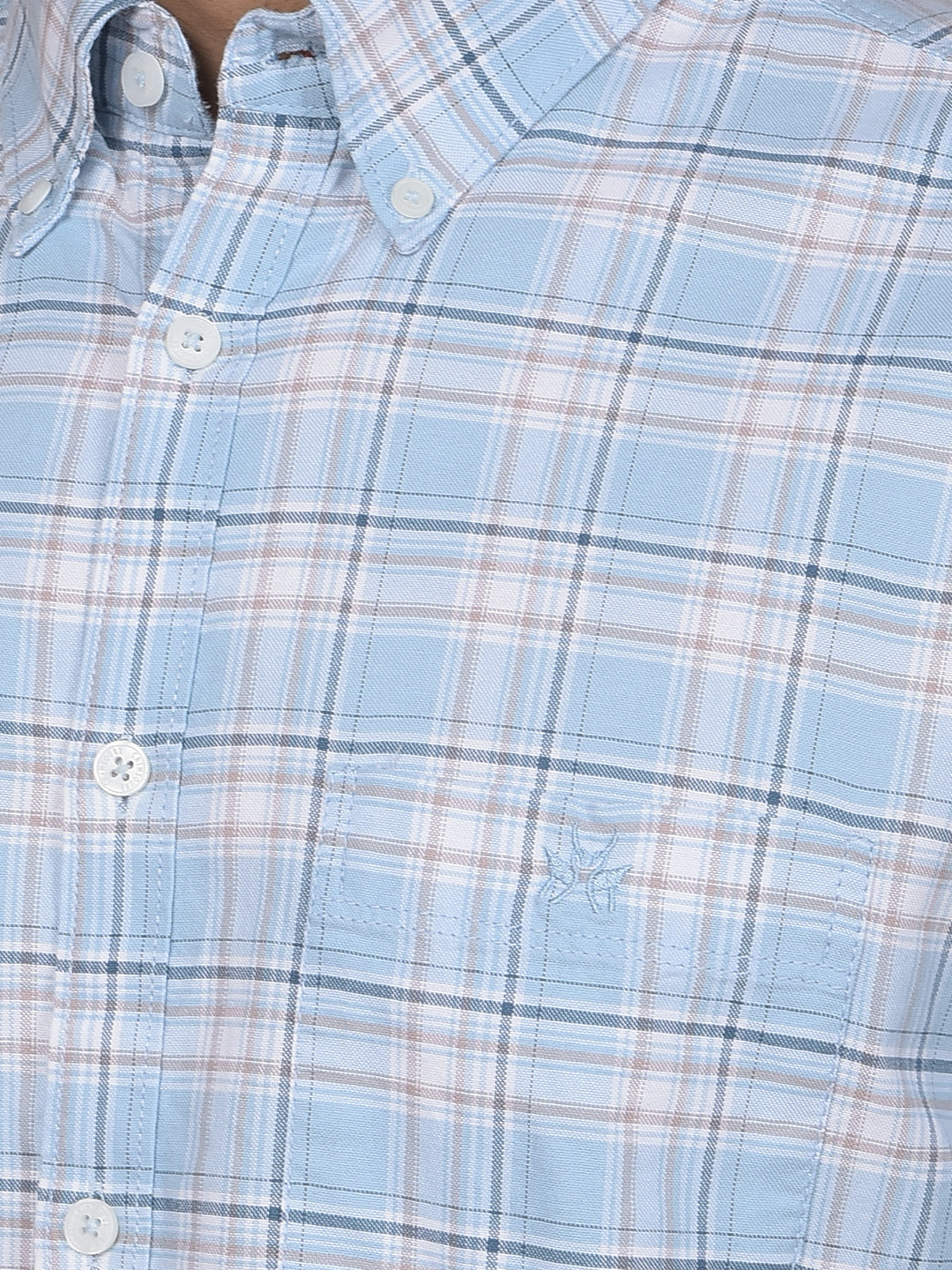 Blue Checked 100% Cotton Button-Down Collar Shirt-Men Shirts-Crimsoune Club