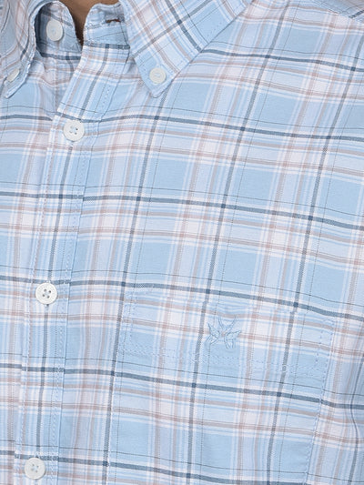 Blue Checked 100% Cotton Button-Down Collar Shirt-Men Shirts-Crimsoune Club