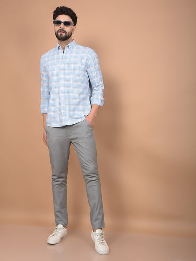 Blue Checked 100% Cotton Button-Down Collar Shirt-Men Shirts-Crimsoune Club