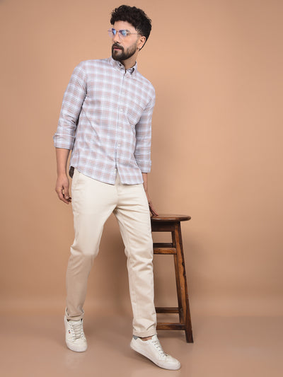 Purple Checked 100% Cotton Button-Down Collar Shirt-Men Shirts-Crimsoune Club