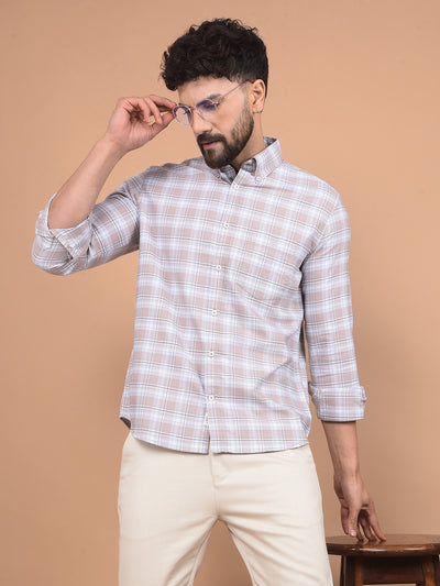 Purple Checked 100% Cotton Button-Down Collar Shirt-Men Shirts-Crimsoune Club