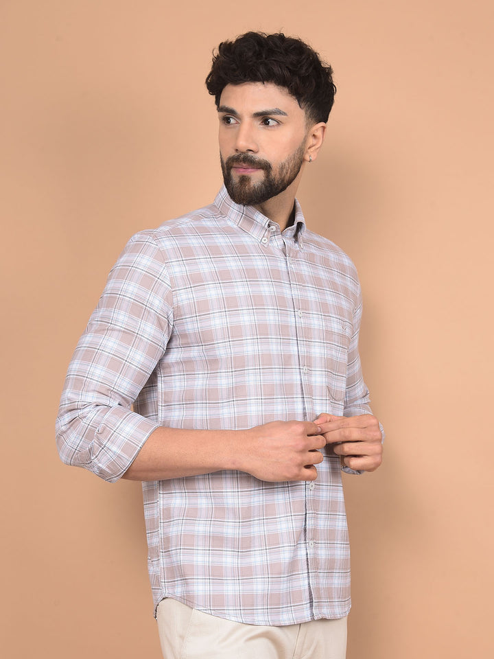 Purple Checked 100% Cotton Button-Down Collar Shirt-Men Shirts-Crimsoune Club